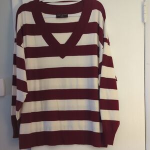 Lane Bryant Burgundy and White V-Neck Sweater